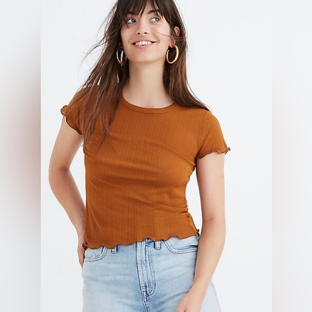 Madewell Sheer Summer Baby Tee Size XXS Lettuce Hem Burnt Orange Color